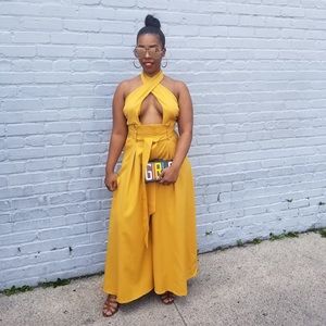 Yellow, halter style yellow jumpsuit